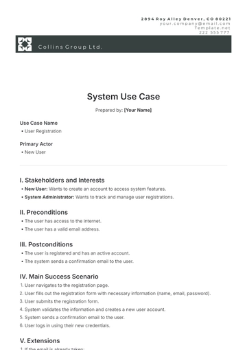 Free Professional System Use Case Template to Edit Online