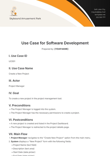 Free Use Case for Software Development Template to Edit Online
