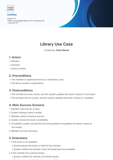 Free Library Use Case Template to Edit Online