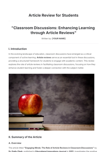Free Article Review for Students Template to Edit Online