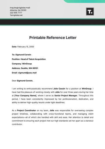 Free Printable Reference Letter Template to Edit Online