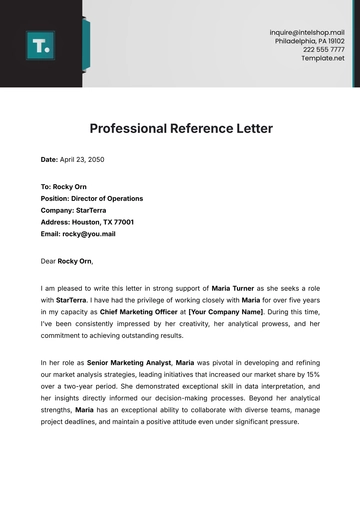 Free Standard Professional Reference Letter Template to Edit Online