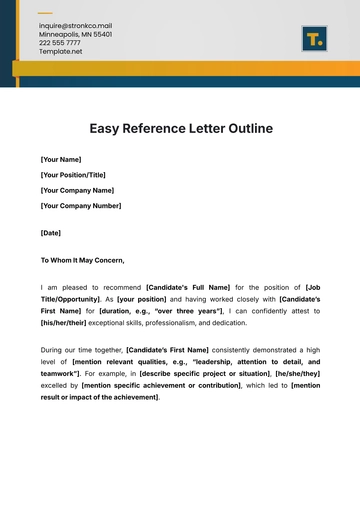 Free Easy Reference Letter Outline Template to Edit Online