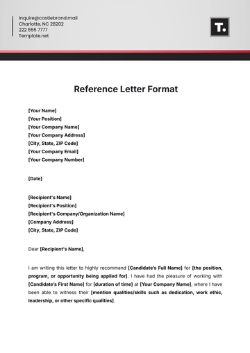 Free Reference Letter Format Template to Edit Online
