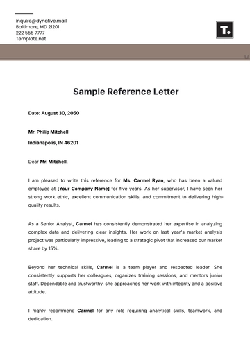 Free Sample Reference Letter Template to Edit Online