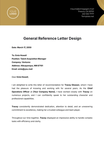 Free General Reference Letter Design Template to Edit Online