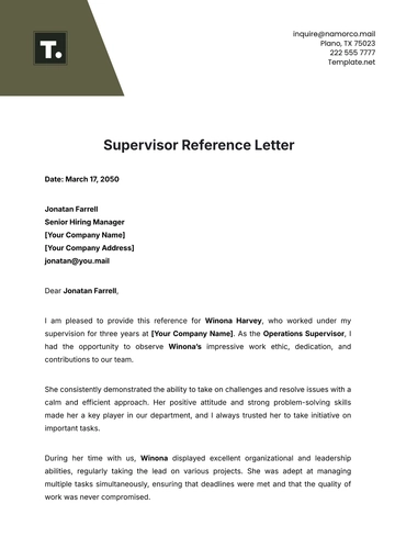 Free Supervisor Reference Letter Template to Edit Online