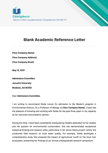 Free Blank Academic Reference Letter Template to Edit Online