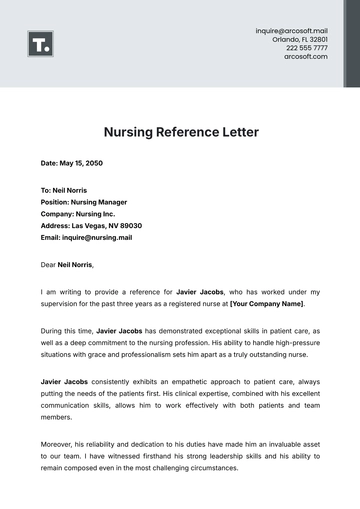 Free Nursing Reference Letter Template to Edit Online