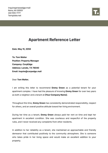 Free Apartment Reference Letter Template to Edit Online