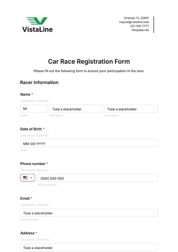 Free Car Race Registration Form Template to Edit Online