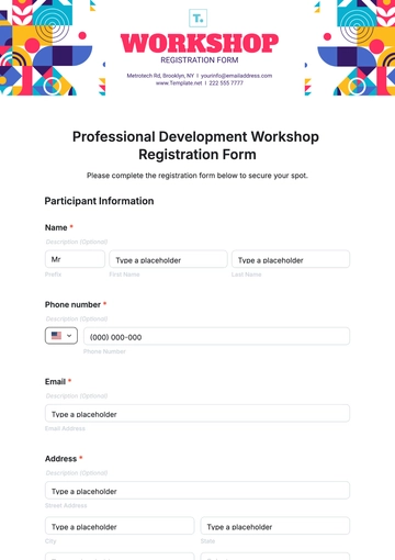 Free Professional Development Workshop Registration Form Template to Edit Online
