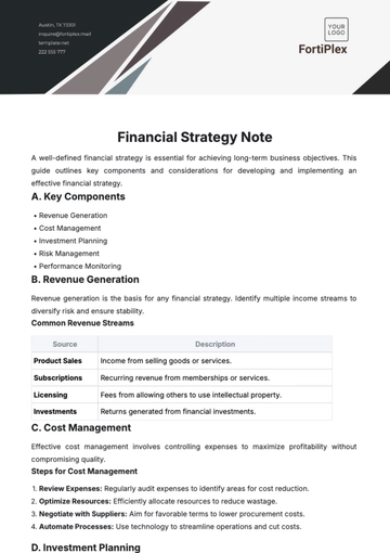 Free Financial Strategy Note Template to Edit Online