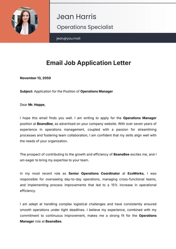Free Email Job Application Letter Template to Edit Online