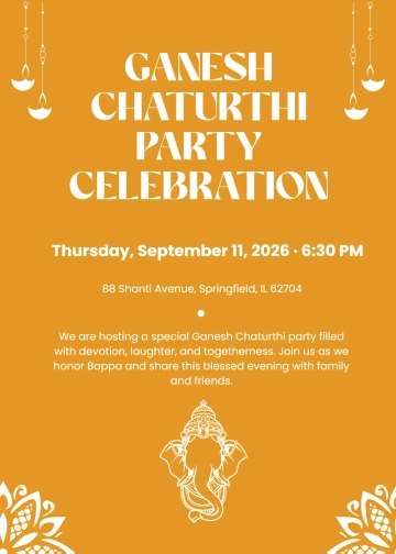 Free Ganesh Chaturthi Party Invitation Template to Edit Online