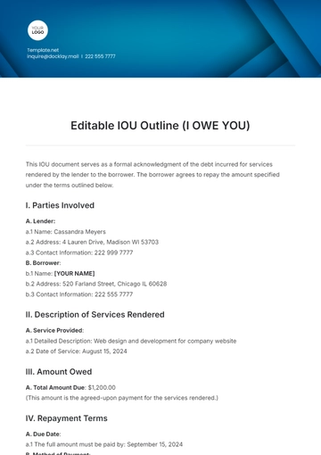 Free Editable IOU Outline Template to Edit Online