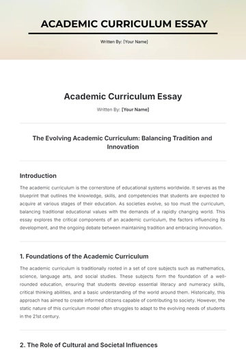 Free Academic Curriculum Essay Template to Edit Online