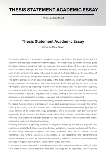Free Thesis Statement Academic Essay Template to Edit Online