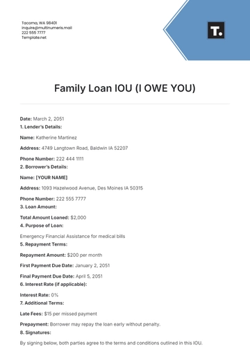 Free Family Loan IOU Template to Edit Online