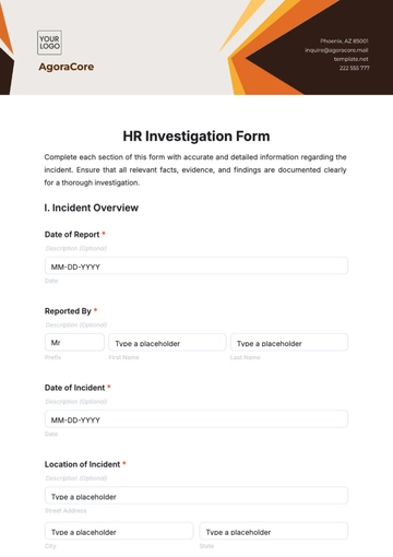 Free HR Investigation Form Template to Edit Online