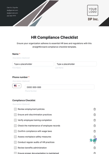 Free HR Compliance Checklist Template to Edit Online
