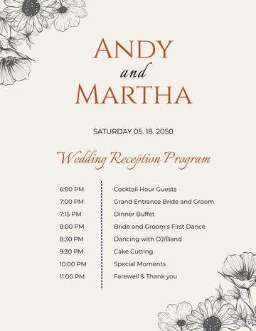 Free Reception Program Template to Edit Online