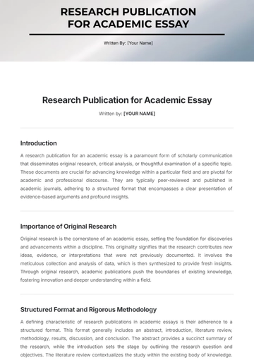 Free Research Publication for Academic Essay Template to Edit Online