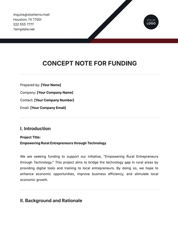 Free Concept Note for Funding Template to Edit Online