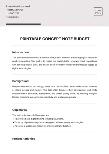 Free Printable Concept Note Budget Template to Edit Online