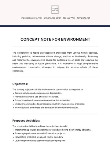 Free Concept Note for Environment Template to Edit Online