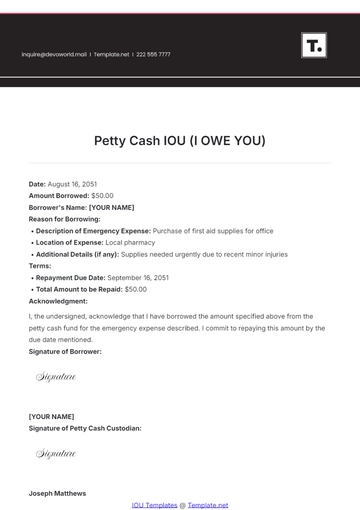 Free Petty Cash IOU Template to Edit Online