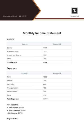 Free Monthly Income Statement Template to Edit Online