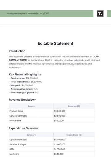 Free Editable Statement Template to Edit Online