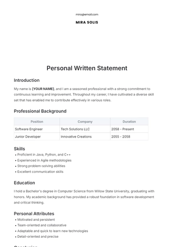 Free Personal Written Statement Template to Edit Online