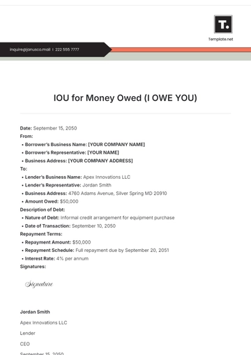 Free IOU for Money Owed Template to Edit Online