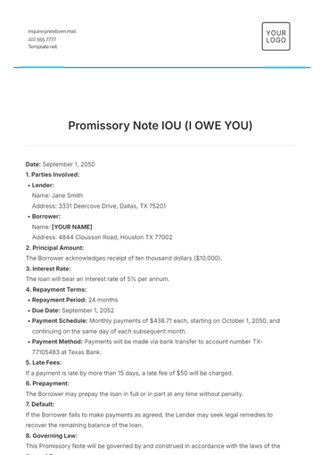 Free Promissory Note IOU Template to Edit Online
