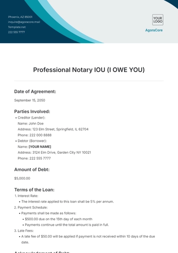 Free Professional Notary IOU Template to Edit Online