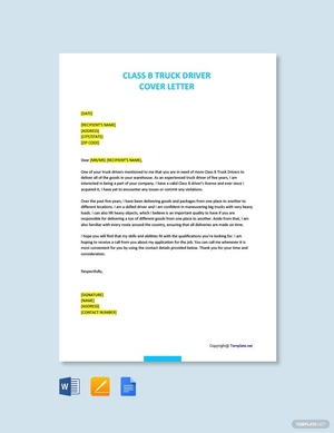 Class B Truck Driver Cover Letter
