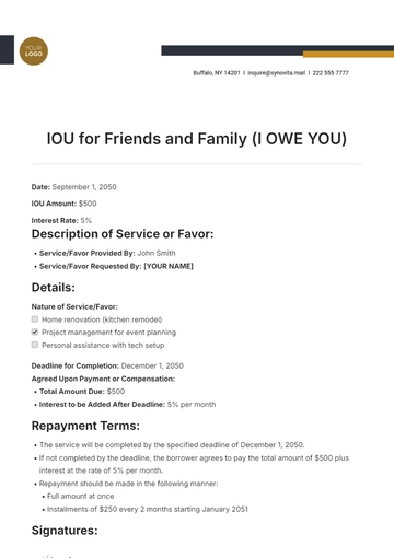 Free IOU for Friends and Family Template to Edit Online