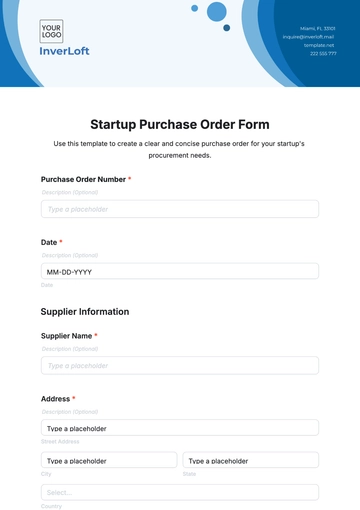 Free Startup Purchase Order Form Template to Edit Online
