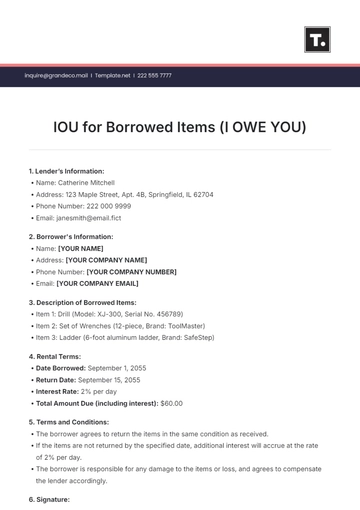 Free IOU for Borrowed Items Template to Edit Online