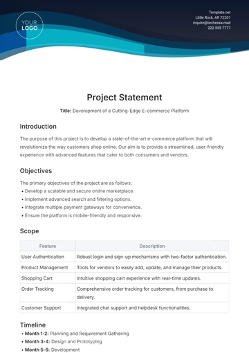 Free Project Statement Template to Edit Online