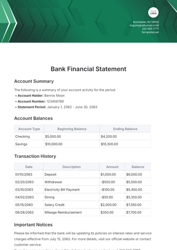 Free Bank Financial Statement Template to Edit Online
