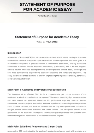 Free Statement of Purpose for Academic Essay Template to Edit Online