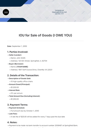 Free IOU for Sale of Goods Template to Edit Online