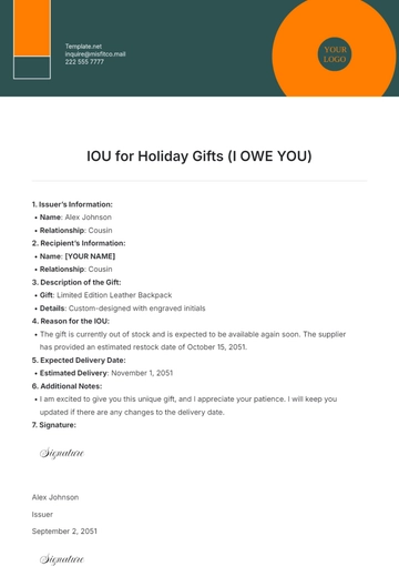 Free IOU for Holiday Gifts Template to Edit Online