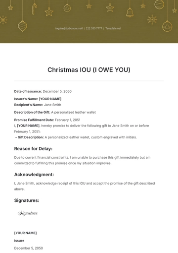 Free Christmas IOU Template to Edit Online
