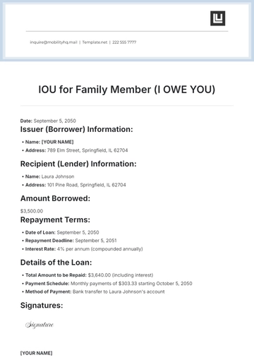 Free IOU for Family Member Template to Edit Online