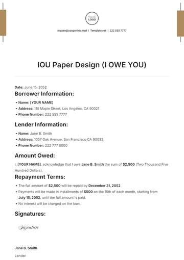 Free IOU Paper Design Template to Edit Online