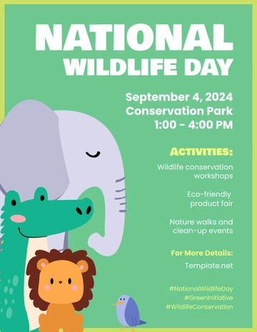 Free Green National Wildlife Day Flyer Template to Edit Online